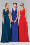 Sophisticated A-line V-neck Chiffon Jeweled V Back Pleated Elasticized Natural Waistline Sleeveless Dress