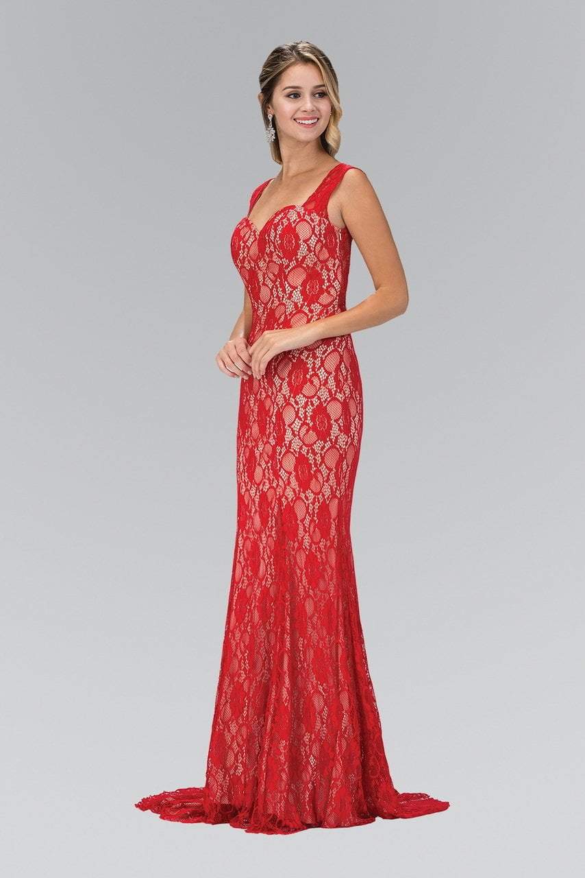 Elizabeth K - GL1396 Long Contrast Lace Sheath Gown
