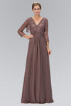 Modest A-line V-neck Natural Waistline Floor Length Lace Sheer Open-Back Gathered Pleated Beaded Ruched Floral Print Dress