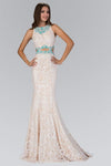 Natural Waistline Cutout Beaded Back Zipper Fitted Wrap Belted Mermaid Lace Sleeveless Jeweled Neck Evening Dress