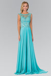 A-line Bateau Neck Floor Length Sheer Beaded Applique Natural Waistline Evening Dress