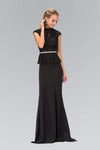 Lace Floor Length High-Neck Cutout Sheer Belted Beaded Peplum Cap Sleeves Sheath Sheath Dress