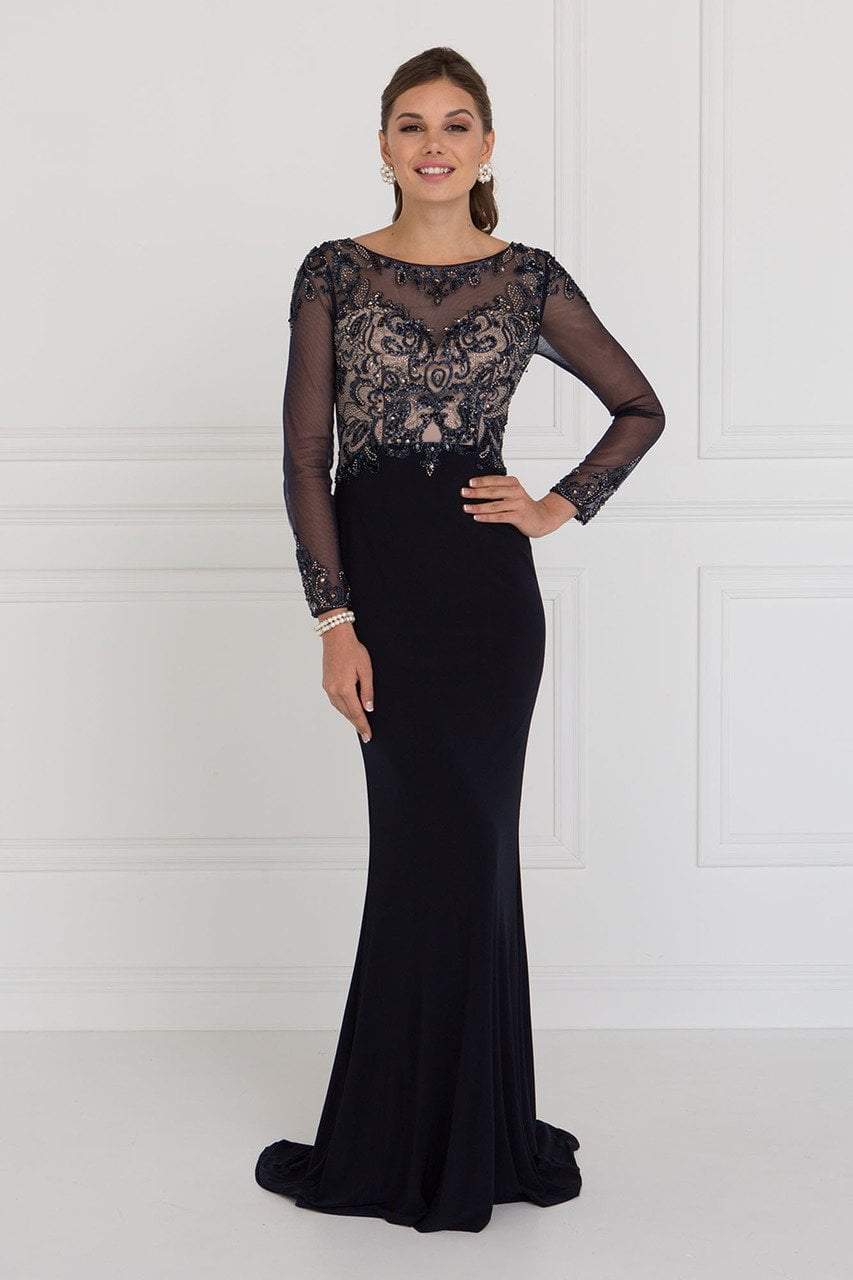 Elizabeth K - GL1506 Sheer Long Sleeves Sequined Evening Dress
