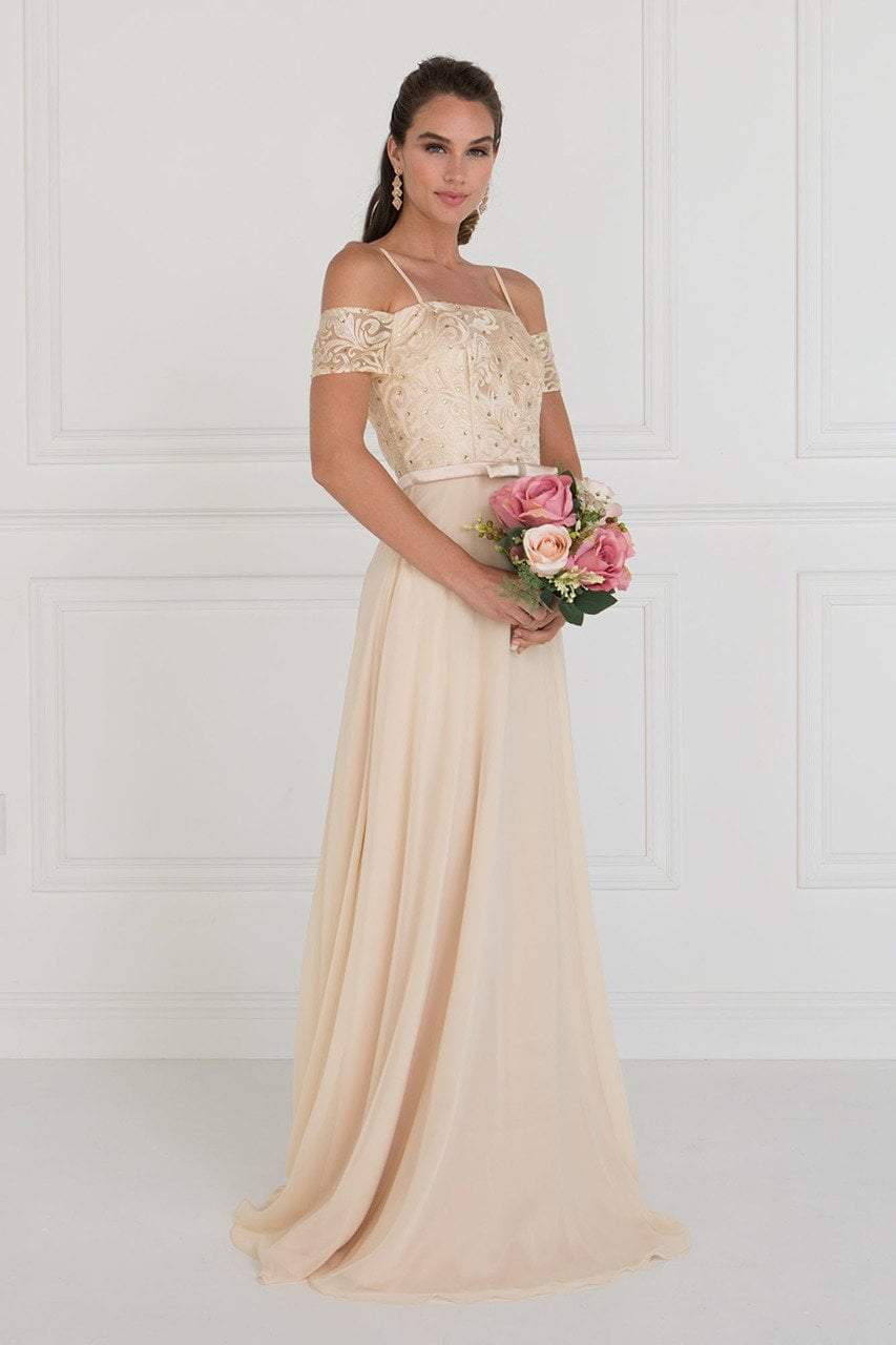 Elizabeth K - GL1521 Off Shoulder Lace Bodice Chiffon A-Line Gown
