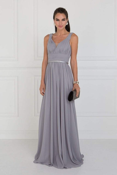 Sophisticated A-line Empire Waistline Sleeveless Plunging Neck Sweetheart Floor Length Open-Back Ruched Back Zipper Illusion Pleated Dress With a Ribbon