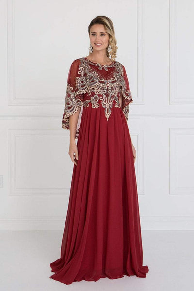A-line Floor Length Pleated Embroidered Applique Sheer Back Zipper Natural Waistline Jeweled Neck Dress with a Brush/Sweep Train