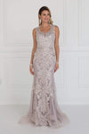 Sleeveless Mesh Embroidered Sheer Fitted Natural Waistline Scoop Neck Sheath Sheath Dress with a Brush/Sweep Train
