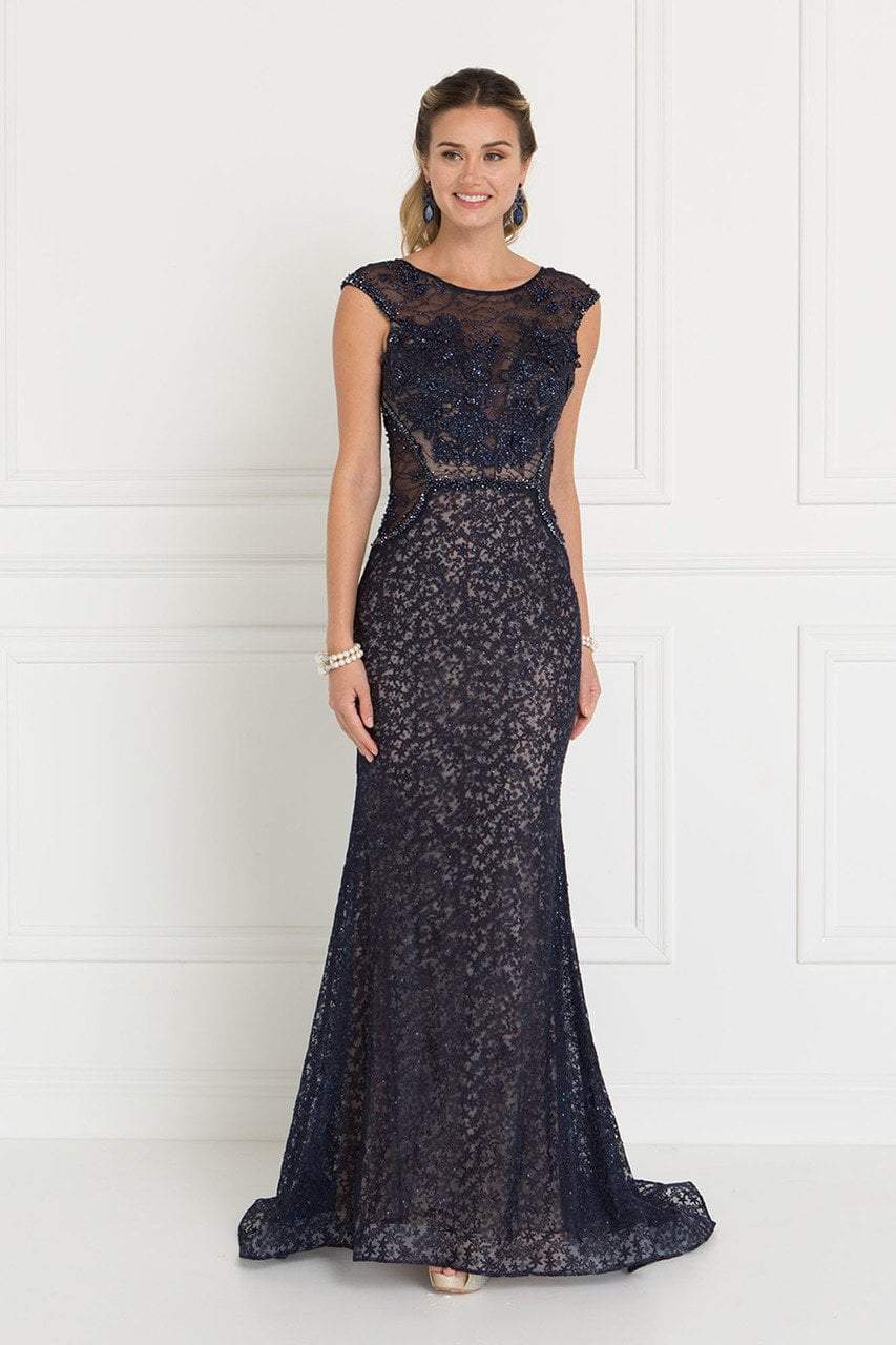 Elizabeth K - GL1531 Embellished Illusion Fitted Evening Dress
