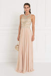 A-line Sleeveless Floor Length Back Zipper Jeweled Open-Back Beaded Illusion Sheer Chiffon Natural Waistline Halter Sweetheart Dress