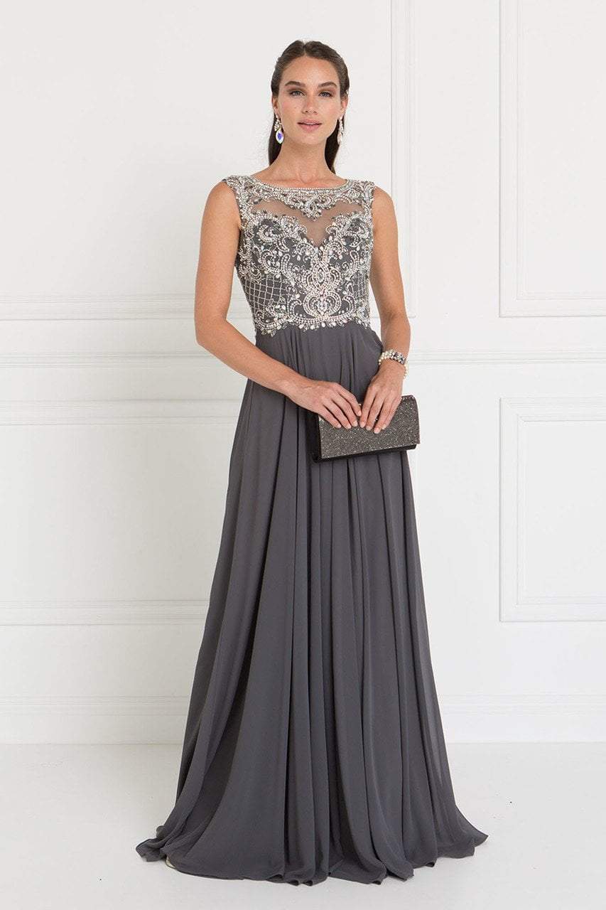Elizabeth K - GL1565 Jeweled Illusion Bateau Chiffon A-line Gown
