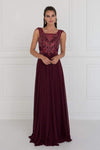 A-line Floor Length Short Sheer Beaded V Back Back Zipper Chiffon Sleeveless Square Neck Natural Waistline Evening Dress