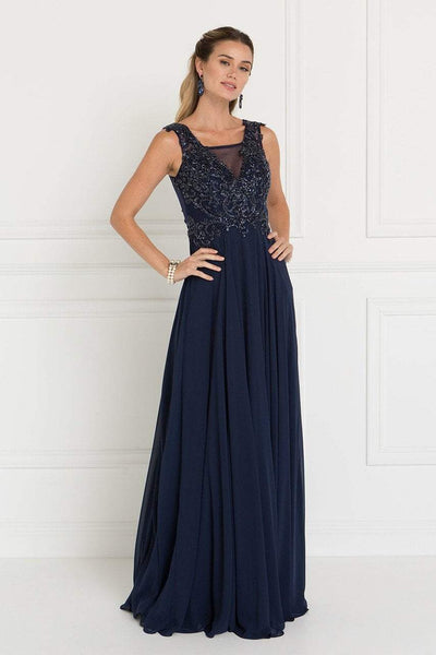 A-line Beaded V Back Sheer Back Zipper Square Neck Sleeveless Floor Length Short Natural Waistline Chiffon Evening Dress