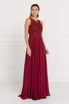 A-line Sleeveless Natural Waistline Embroidered Sheer Back Zipper Illusion Jeweled Halter Chiffon Floor Length Dress