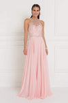 Sexy A-line Chiffon Floor Length Short Natural Waistline Sleeveless Jeweled Neck Sweetheart Illusion Fitted Cutout Jeweled Sheer Dress With Rhinestones