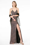 Sexy V-neck Sheath Floor Length Sleeveless Spaghetti Strap Natural Waistline Ruched Slit Back Zipper Open-Back Fitted Sequined Sheath Dress with a Brush/Sweep Train
