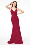V-neck Jersey Mermaid Ruched Open-Back Gathered Back Zipper Draped Empire Waistline Sleeveless Spaghetti Strap Dress with a Brush/Sweep Train With a Sash