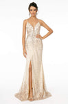 Sexy V-neck Floor Length Natural Waistline Sleeveless Spaghetti Strap Sheath Glittering Semi Sheer Mesh Beaded Illusion Sheer Draped Slit Back Zipper V Back Sheath Dress