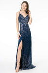 Sexy V-neck Sheath Sleeveless Spaghetti Strap Natural Waistline Floor Length Back Zipper Glittering Slit Sheer Beaded Semi Sheer Illusion V Back Mesh Draped Sheath Dress