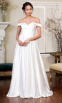 A-line Sweetheart Natural Waistline Flutter Sleeves Off the Shoulder Open-Back Pleated Back Zipper Satin Wedding Dress