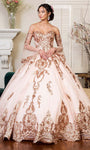 Strapless Sweetheart Tulle Basque Corset Waistline General Print Tiered Sequined Glittering Sheer Mesh Bell Sleeves Ball Gown Dress with a Brush/Sweep Train