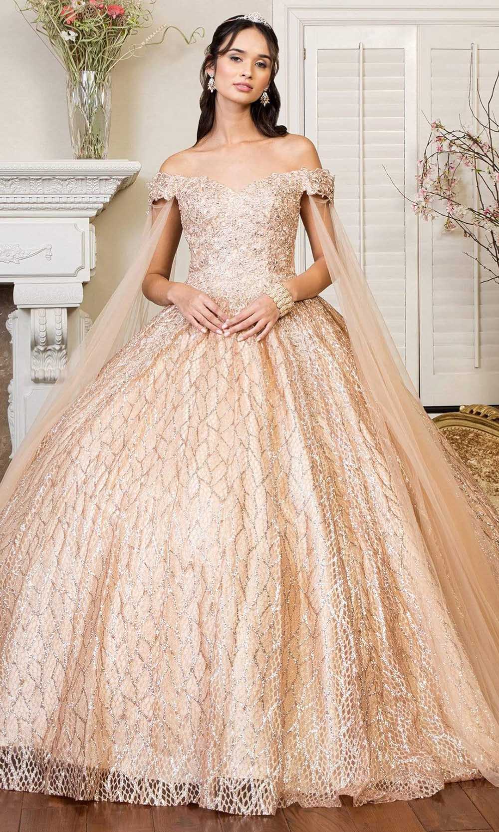 Elizabeth K - GL1926 Glitter Off Shoulder Ballgown
