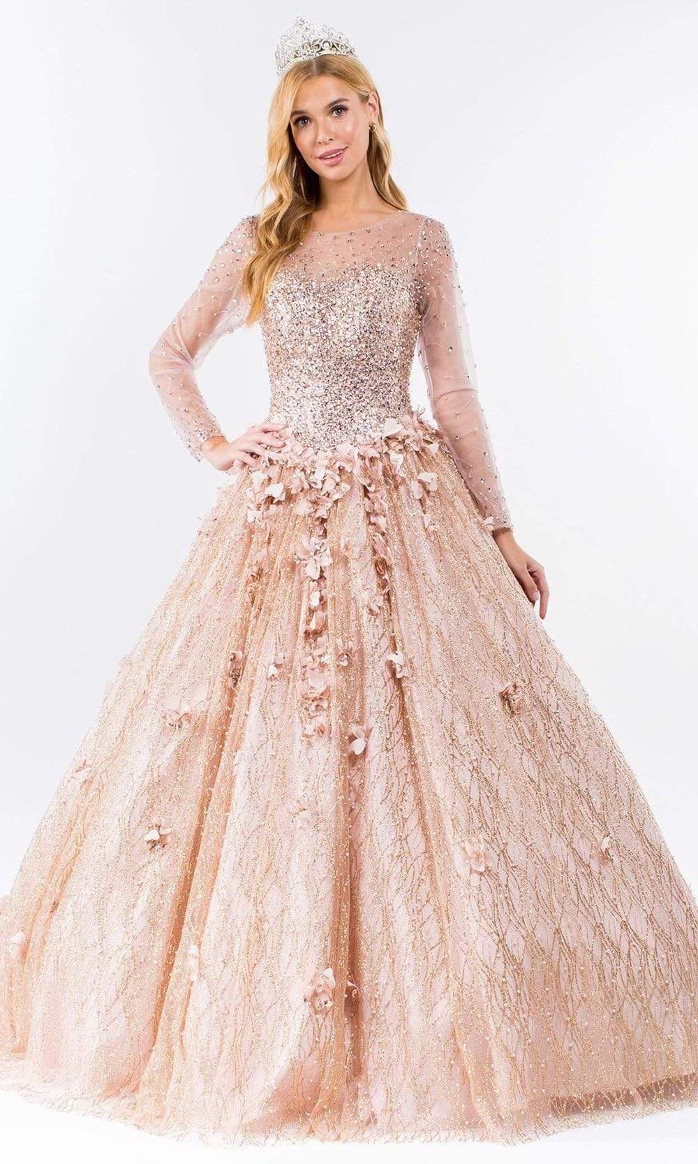 Elizabeth K - GL1963 Long Sleeve Jeweled Ballgown
