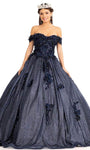 Sophisticated Sweetheart Natural Waistline Applique Lace-Up Glittering Beaded Mesh Off the Shoulder Floral Print Floor Length Prom Dress with a Brush/Sweep Train