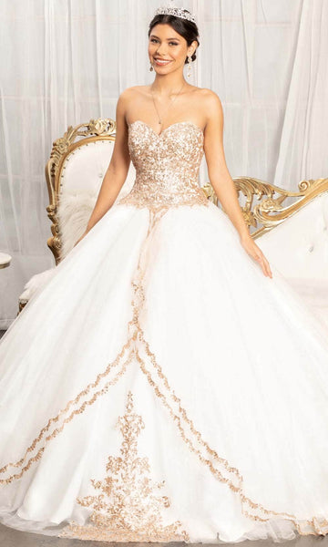Strapless Sweetheart Open-Back Goddess Sequined Mesh Fitted Lace-Up Glittering Basque Corset Waistline Ball Gown Dress