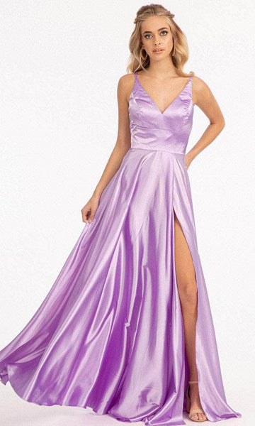 Sophisticated A-line V-neck Satin Empire Waistline Open-Back Back Zipper Slit Fitted Spaghetti Strap Bridesmaid Dress/Prom Dress with a Brush/Sweep Train
