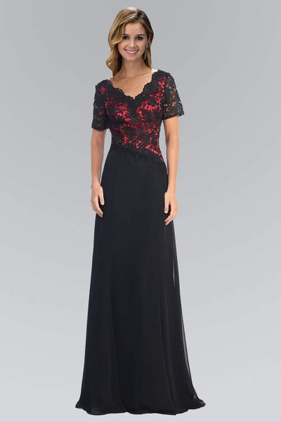 Sophisticated A-line V-neck Floor Length Lace Cap Short Sleeves Sleeves Natural Waistline Dress