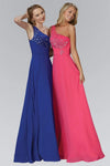 A-line Floor Length Crystal Asymmetric Pleated Open-Back Beaded Illusion Shirred Sheer Natural Waistline Chiffon Dress