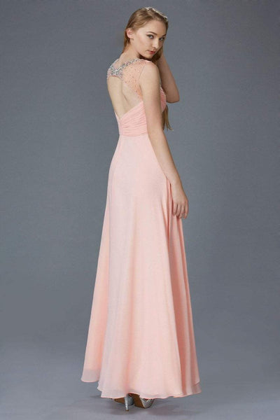 A-line Chiffon Fitted Crystal Pleated Ruched Cutout Sheer Back Zipper Gathered Floor Length Sweetheart Natural Waistline Dress