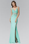 V-neck Sheath Applique Slit Sheer Illusion Natural Waistline Floor Length Sheath Dress/Party Dress With Rhinestones