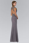 High-Neck Sheath Keyhole Beaded Sheer Fitted Sheath Dress