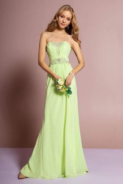 A-line Strapless Floor Length Crystal Pleated Gathered Lace-Up Beaded Sweetheart Corset Natural Waistline Dress