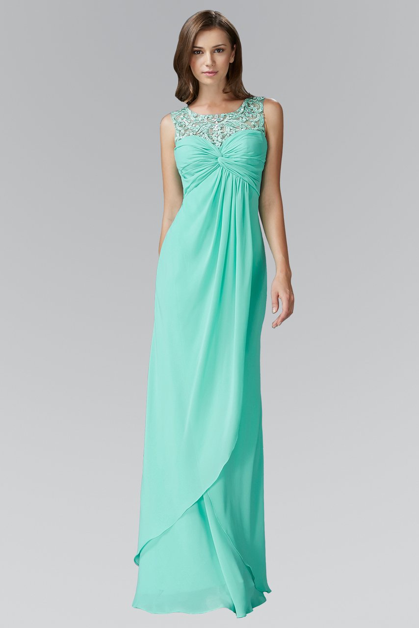 Elizabeth K - GL2061 Beaded Illusion Scoop Neck Chiffon Dress
