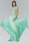 A-line Sequined Fitted Sheer Natural Waistline Jeweled Neck Floor Length Dress