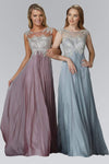 A-line Sheer Floor Length Empire Waistline Bateau Neck Sweetheart Dress