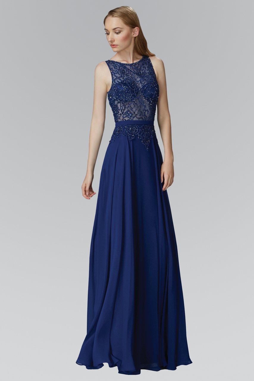 Elizabeth K - GL2103 Embellished Jewel Neck A-Line Dress
