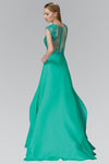 A-line Bateau Neck Sheer Illusion Beaded Floor Length Natural Waistline Party Dress