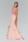 A-line Floor Length Natural Waistline Beaded Sheer Illusion Bateau Neck Party Dress