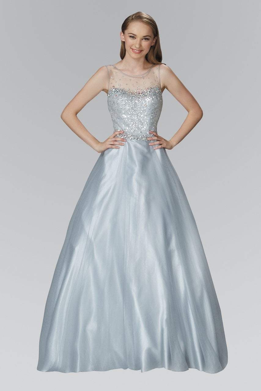 Elizabeth K - GL2111 Embellished Sheer Bodice and Back Tulle Gown
