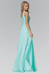 A-line V-neck Open-Back Glittering Beaded Natural Waistline Chiffon Dress