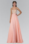 A-line V-neck Chiffon Sheer Jeweled Sheer Back Natural Waistline Sweetheart Floor Length Dress