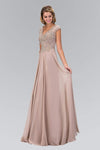 A-line V-neck Cap Sleeves Chiffon Floor Length Fitted Beaded Cutout Natural Waistline Dress