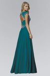 A-line V-neck Chiffon Beaded Cutout Fitted Cap Sleeves Floor Length Natural Waistline Dress