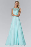 A-line Bateau Neck Cap Sleeves Sheer Back Illusion Ruched Applique Beaded Sheer Natural Waistline Evening Dress