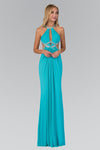 Keyhole Cutout Open-Back Jeweled Wrap Sheath High-Neck Plunging Neck Sheath Dress