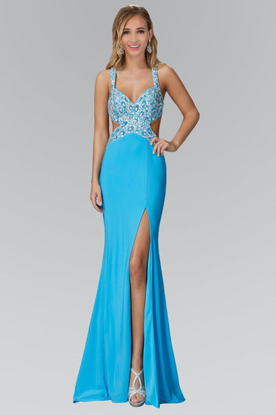 Sweetheart Embroidered Open-Back Slit Cutout Beaded Fitted Jersey Natural Waistline Sheath Sheath Dress/Evening Dress
