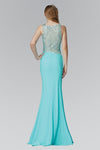 Slit Sheer Fitted Beaded Natural Waistline Floor Length Mermaid Bateau Neck Dress With a Sash